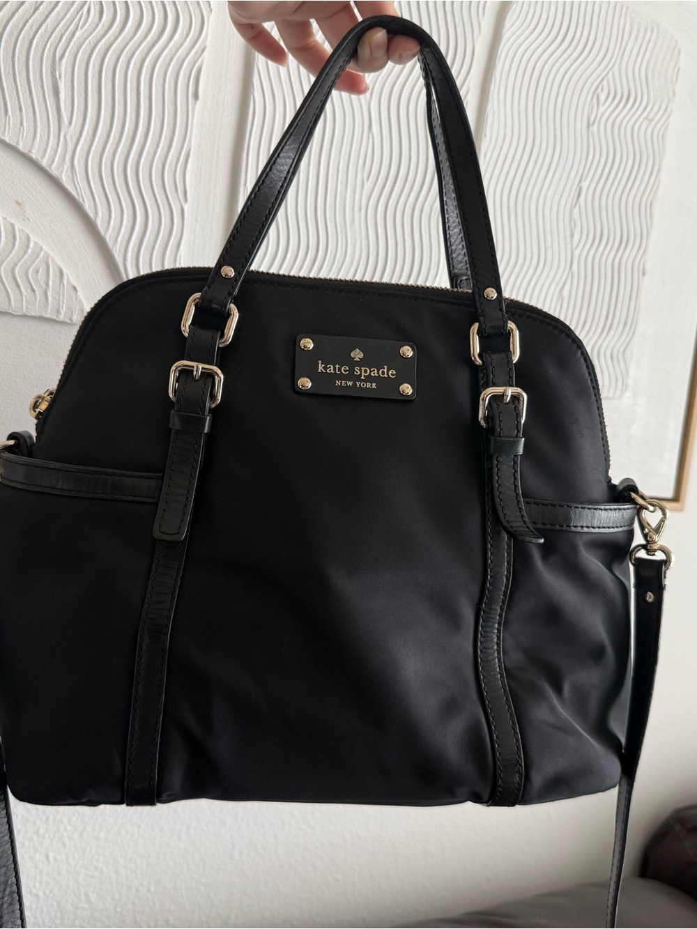 kate spade Black Nylon Dome Tote with Gold Plate